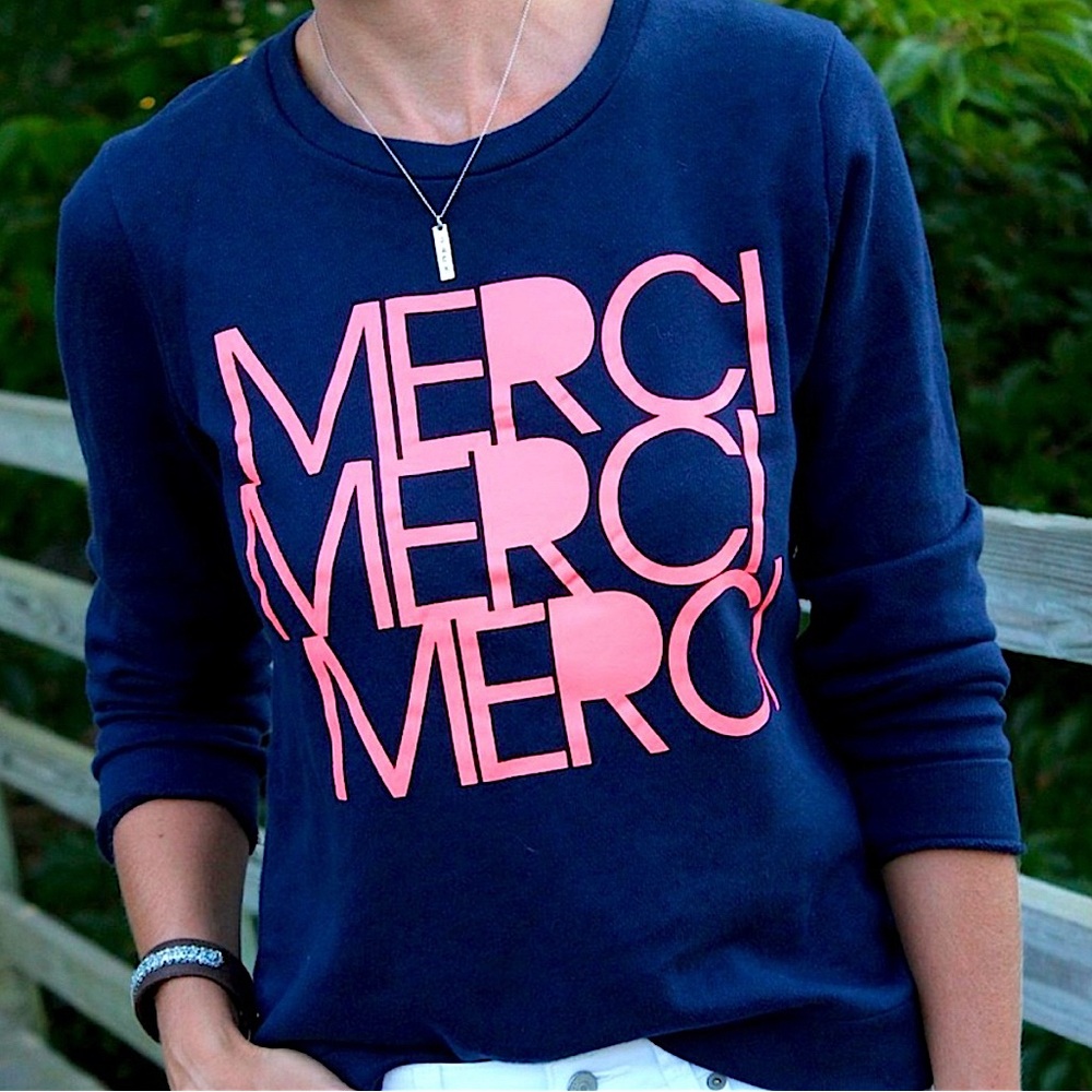 J. Crew Merci Navy Pullover Lightweight Sweatshirt Coral Print Size Medium